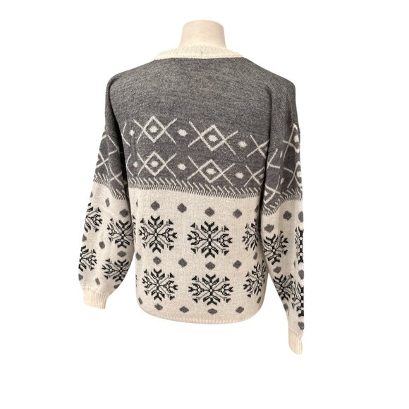 Vintage Dunn & Co. Nordic Snowflake Knit Sweater Mens L Wool Blend Gray & Cream - Picture 3 of 8